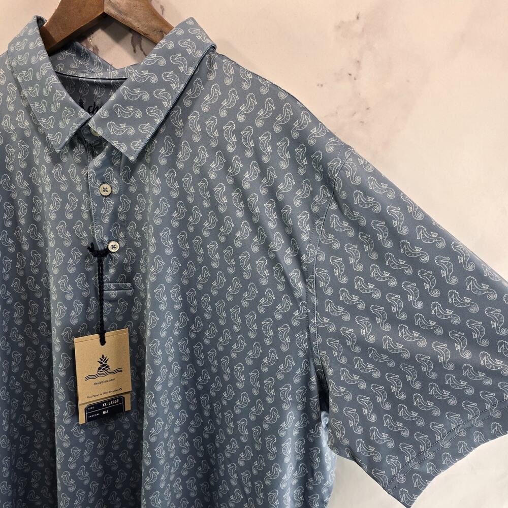 Chubbies Shirt Mens XXL Blue Polo Seahorse Giddy Up Performance Active Golf - Picture 10 of 10